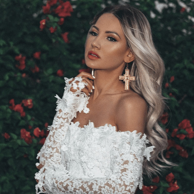 Knee Length Semi Formal Dresses for Wedding off-Shoulder Lace Long Sleeve Midi Dress