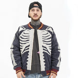 Skeleton Hoodie Vintage Embroidered Velvet Bone Suede Jacket Men's Loose
