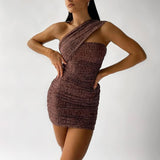 Women Summer Dresses Mini Dress Women's Leopard Print Backless Pleated Mesh Skirt Dress