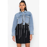 Women Denim Jacket Short Cape Denim Jacket Women's Sexy Chain