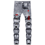 J Shaped Jeans New Men's Jeans Casual Slim Fit Ripped Ankle-Tied Jeans Fashion