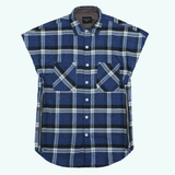Mens Flannel Jacket Fog 6Th Stand Collar Flannel Plaid Loose Sleeveless Jacket Short-Sleeved Shirt