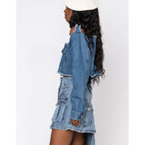 Women Denim Jacket Sexy Ripped off-Shoulder Denim Jacket for Women