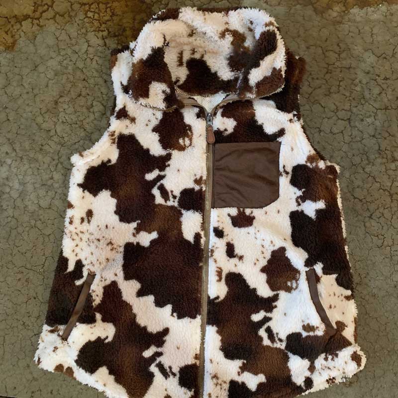 Women Dalmatian Coat Winter Cows Pattern Stand Collar Vest Plush Loose Casual