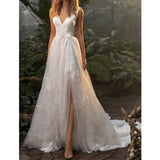 Women Lace Wedding Dress Women's White Sleeveless Long Wedding Dress Mid-Waist Evening Dress