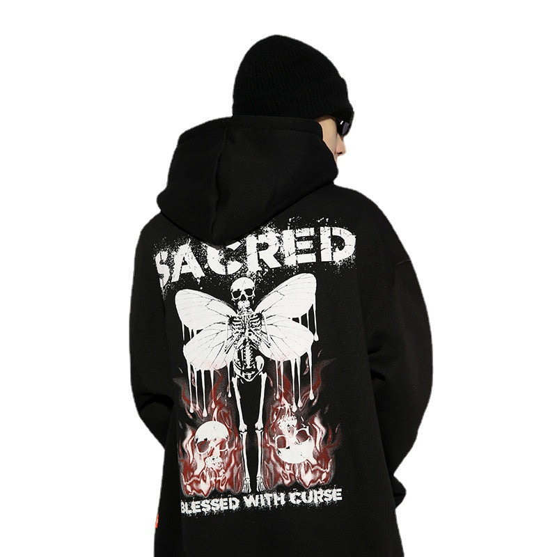 Skull Hoodie Fall/Winter Hoodie Male Butterfly Skull Print Loose
