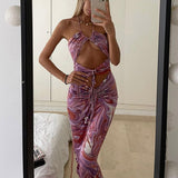 Women Summer Dresses Midi Dress Summer Autumn Women's Sexy Print Backless Midi Dress