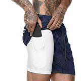 Jogging Shorts for Men Double-Layer Solid Color Shorts Men's plus Size Fitness Exercise Training Quick-Drying Summer