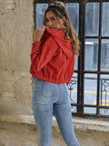 Varsity Women's Corduroy hooded cropped baseball Casual Fashionable   jacket