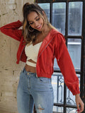 Varsity Women's Corduroy hooded cropped baseball Casual Fashionable   jacket